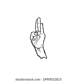 right hand gesture surya mudra black and white vector line art