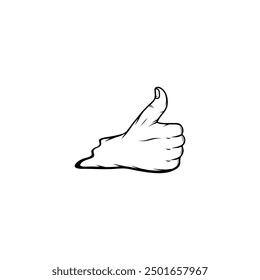 La mano derecha da los pulgares hacia el frente mostrando la parte posterior de la mano en el arte de línea de Vector blanco y negro