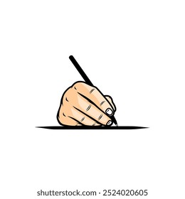 right hand holding a ballpoint pen writing front view vector illustration