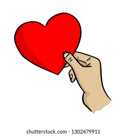 right hand holding big red three heart shape vector illustration 