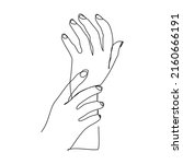 Right hand holding left wrist Continuous line drawing. Flat outline icon vector illustration isolated on white background.
