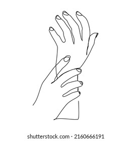 Right hand holding left wrist Continuous line drawing. Flat outline icon vector illustration isolated on white background.