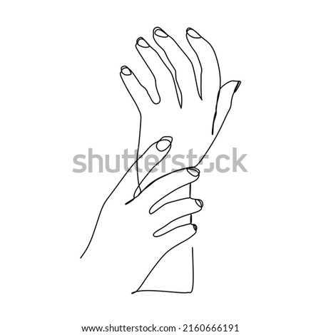 Right hand holding left wrist Continuous line drawing. Flat outline icon vector illustration isolated on white background.