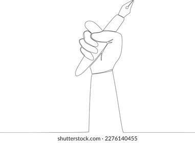 A right hand holding a mini vector pen. World press day one line drawing