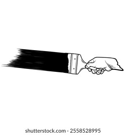 right hand holding a paintbrush painting a black and white wall line art vector