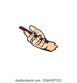 right hand holding a smartphone side view vector illustration