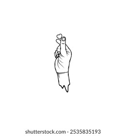 right hand love symbol thumb and index finger black and white vector line art
