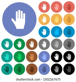 Right hand multi colored flat icons on round backgrounds. Included white, light and dark icon variations for hover and active status effects, and bonus shades.
