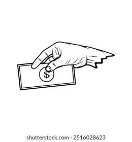 right hand pay side view black and white vector line art