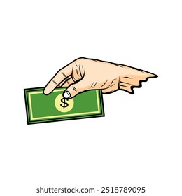right hand paying to give money side view vector illustration
