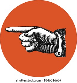 Right hand pointing finger in orange circle