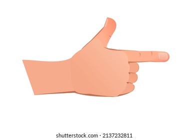 Right hand in pointing gesture. The object is isolated on white background. Funny cartoon style. Vector.