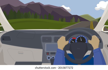 right hand pov driving in the mountain vector illustration