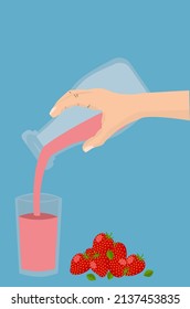 right hand prouing strawberry milk into a glass