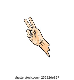 rechte Hand hebt Index- und Mittelfinger, die die Friedensvektorgrafik symbolisieren