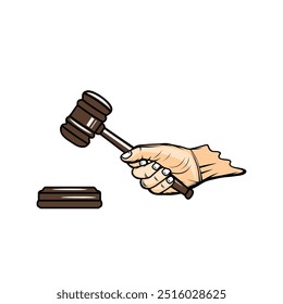right hand strikes the gavel of the court of law vector illustration