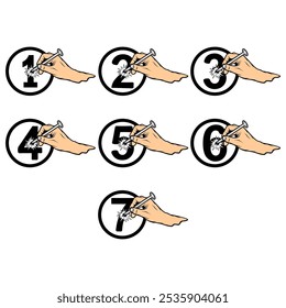 right hand voting number 
one to seven vector illustration