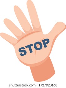 Right hand with word stop on white background illustration