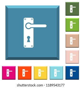 Right handed door handle with screws white icons on edged square buttons in various trendy colors