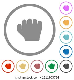 Right handed grab gesture flat color icons in round outlines on white background