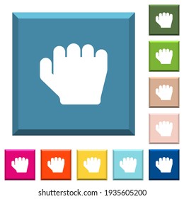 Right handed grab gesture white icons on edged square buttons in various trendy colors