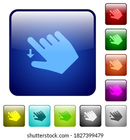 Right handed move down gesture icons in rounded square color glossy button set