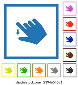 Right handed move down gesture flat color icons in square frames on white background