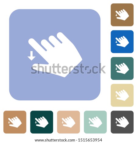 Right handed move down gesture white flat icons on color rounded square backgrounds