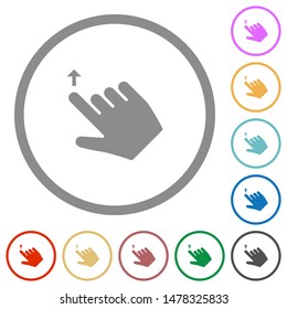 Right handed move up gesture flat color icons in round outlines on white background