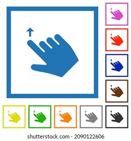 Right handed move up gesture flat color icons in square frames on white background