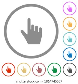 right handed pointing gesture flat color icons in round outlines on white background