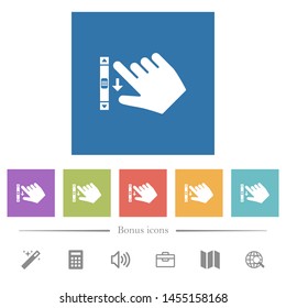 Right handed scroll down gesture flat white icons in square backgrounds. 6 bonus icons included.