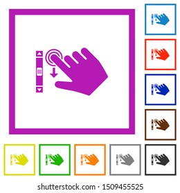 Right handed scroll down gesture flat color icons in square frames on white background