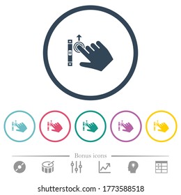 Right handed scroll up gesture flat color icons in round outlines. 6 bonus icons included.