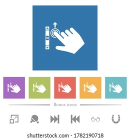 Right handed scroll up gesture flat white icons in square backgrounds. 6 bonus icons included.