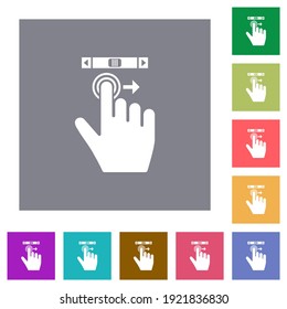 right handed scroll right gesture flat icons on simple color square backgrounds