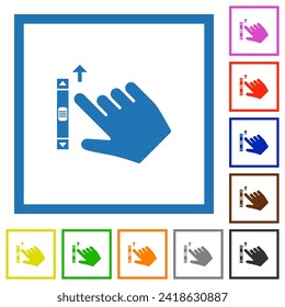 Right handed scroll up gesture flat color icons in square frames on white background