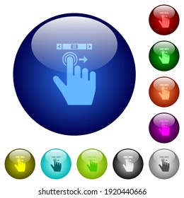 right handed scroll right gesture icons on round glass buttons in multiple colors. Arranged layer structure