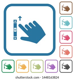 Right handed scroll up gesture simple icons in color rounded square frames on white background