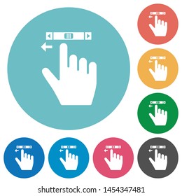 right handed scroll left gesture flat white icons on round color backgrounds