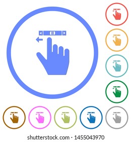 right handed scroll left gesture flat color vector icons with shadows in round outlines on white background