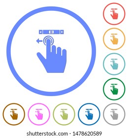 right handed scroll left gesture flat color vector icons with shadows in round outlines on white background