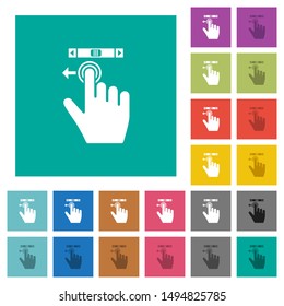 right handed scroll left gesture multi colored flat icons on plain square backgrounds. Included white and darker icon variations for hover or active effects.