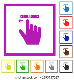 right handed scroll left gesture flat color icons in square frames on white background