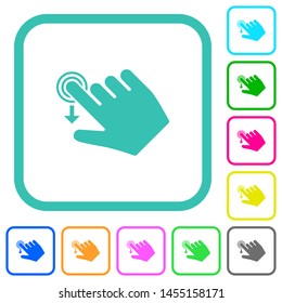Right handed slide down gesture vivid colored flat icons in curved borders on white background