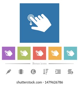 Right handed slide down gesture flat white icons in square backgrounds. 6 bonus icons included.