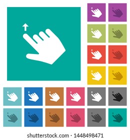 Right handed slide up gesture multi colored flat icons on plain square backgrounds. Included white and darker icon variations for hover or active effects.