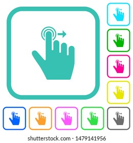 Right handed slide right gesture vivid colored flat icons in curved borders on white background