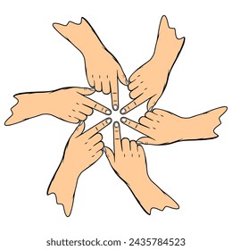 right hands point at each other with index fingers together vector illustration