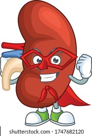 Right human kidney cartoon design concept dressed as Super hero